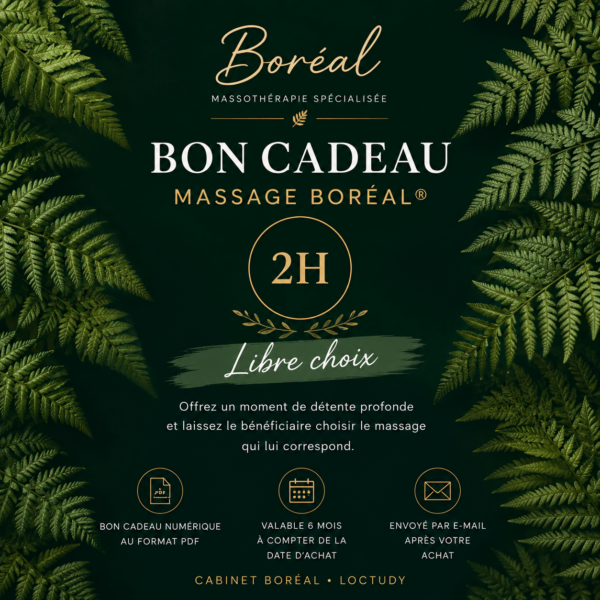 Bon Cadeau Massage BORÉAL® - 2h- Libre Choix